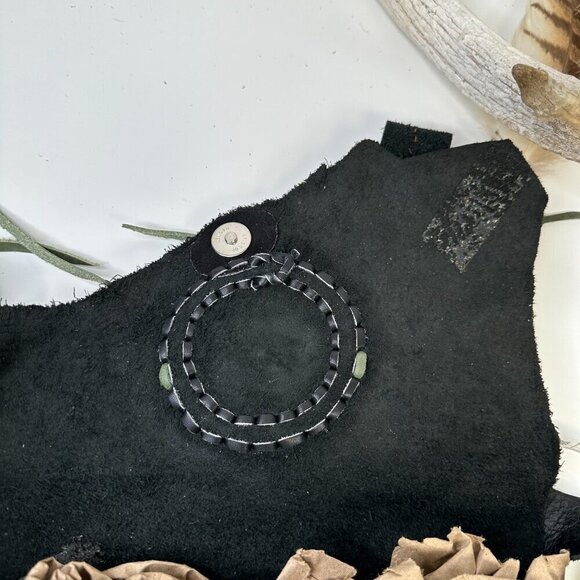 FPP Handmade Black Genuine Leather Crossbody Purse Boho Western Fringe Stone - Picture 9 of 13